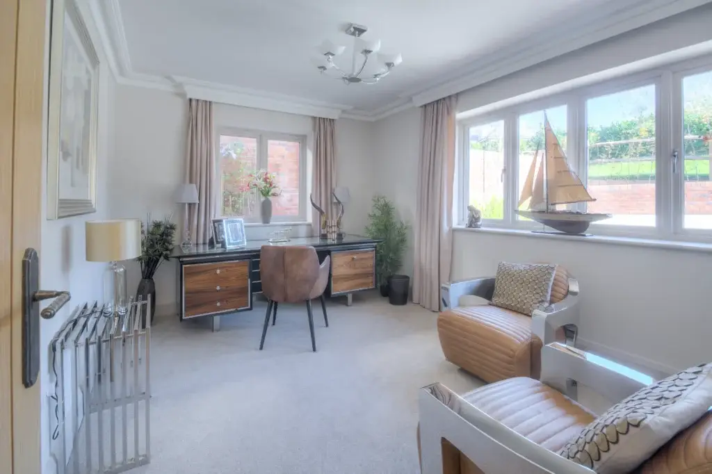Handmade home office and reading area with bespoke desk and armchairs, part of a Worthing residential interior by Downland & Scullery.